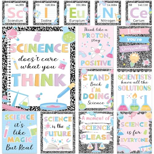 14Pcs Science Posters for Classroom Inspirational and Fun Science Posters Composition Notebook Classroom Decor Motivational Wall Art for Elementary Middle School Educational Bulletin Board Decoration
