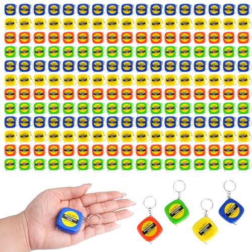 250 Pcs Small Tape Measure Keychains 1 Meter/ 3 Ft Bulk Pocket Measure Portable Measurement Mini Retractable Measuring Tape Keychains for Birthday Party Favors Construction, 4 Colors