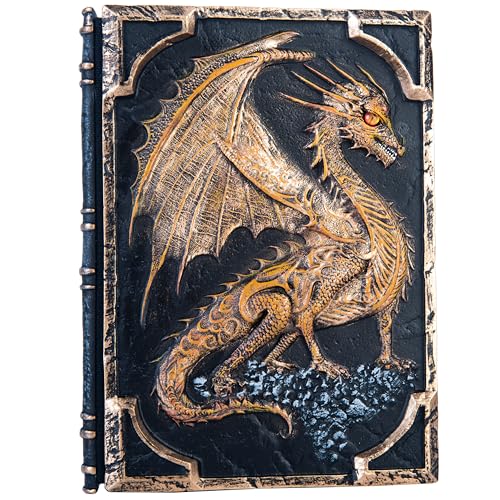 Handmade Flying Dragon Embossed Journal,Resin Engraving Notebook,Lined Paper,Hardcover Travel Notepad for Writing,Sketchbook,Collection,Gift,Decoration Diary for Man Woman A5 Size (New golden flying dragon) - color: New golden flying dragon