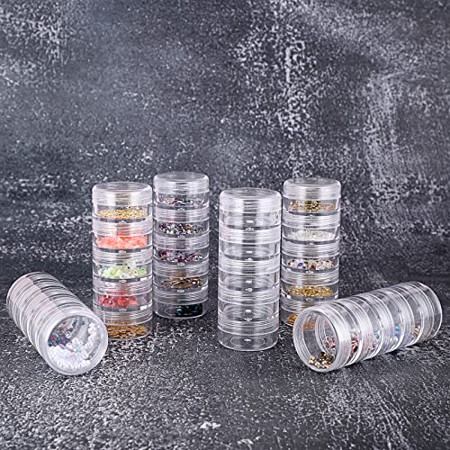 Hipiwe 6 Sets 5 Layers Plastic Beads Box Round Small Storage Containers - size: 6Packs 1.5"D x3.9"H