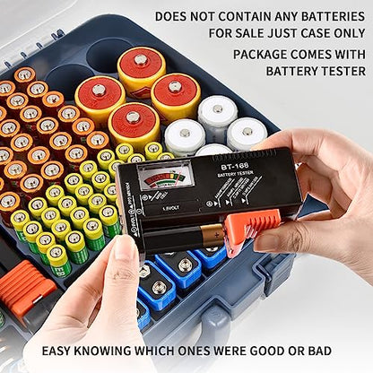 Battery Organizer Storage Case with Tester for 269 Batteries, Double Sides (Blue) - color: Blue