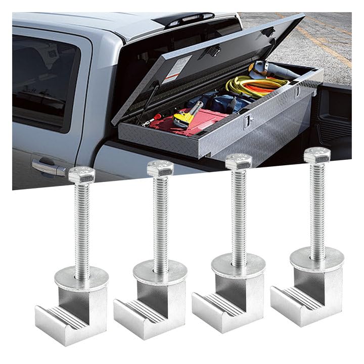 smilfuy 4PCS Truck Tool Box Mounting Clamp Kit, J Hooks No Drilling, Silver - color: Silver