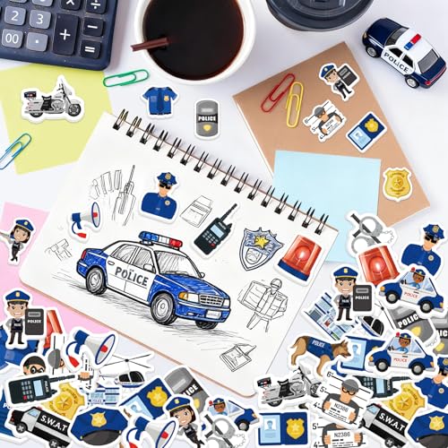 300Pcs Police Foam Stickers, Self-Adhesive Police Car Dog Stickers Cop Themed Decals Sticker Decorations for DIY Crafts Party Supplies School Activity Reward - style: Police