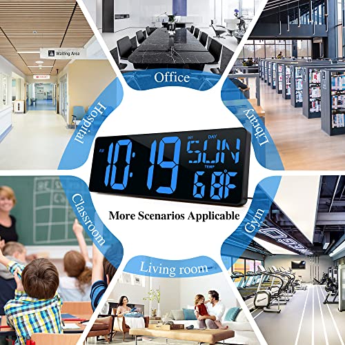 17.2"Large Digital Wall Clock Large Display with Remote Control 180°Visible - color: Blue