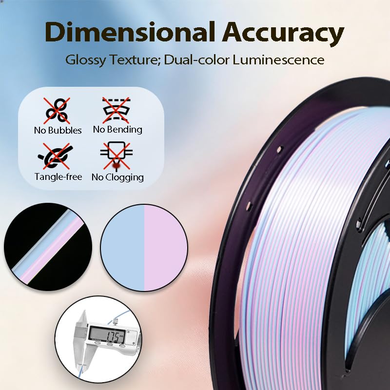 Bi-Color Glow in Dark Silk Neon PLA Filament 1.75mm 1kg Luminou 3D Filament - color: C_pla-32 Pearl Glow Dual Neon