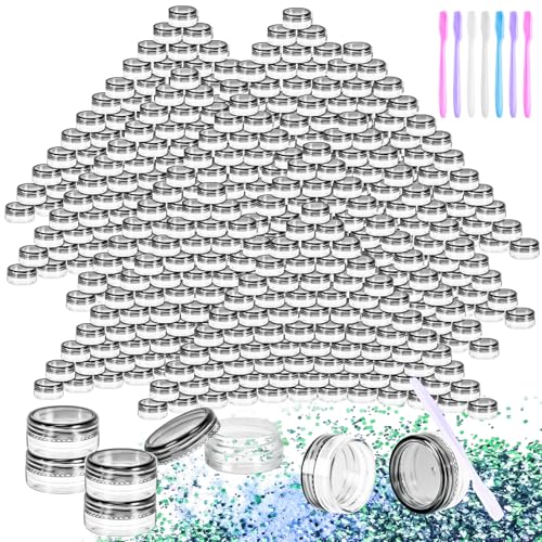 200 Pack 3g Plastic Jars with Lids, 3ml Round Clear Cosmetic Containers Makeup Jars, 3gram Travel Size Container Jar with Spatulas for Makeup Sample Lotion Cream Ointment Salve Balm Powder - color: Black, size: 200PCS