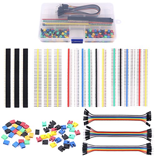 Glarks 248Pcs 40 Pin Breakaway Pin Headers and 2.54mm Circuit Board Jumper Caps with Breadboard Jumper Wire Ribbon Cables Connectors Assortment Set for Electronic Technology Arduino DIY