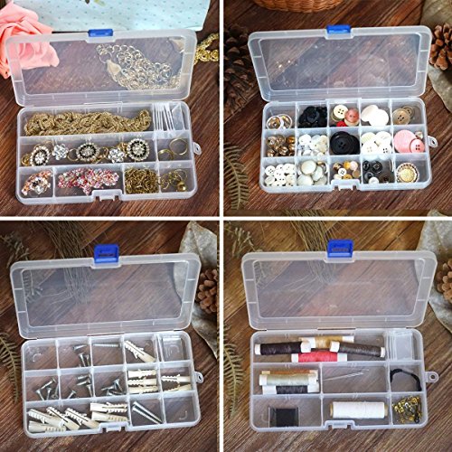 Qualsen Bead Organizer Box with Adjustable Dividers, 15 Girds, 4 Pack - size: 15 Gird-4pcs