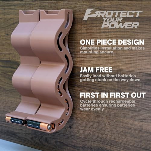 AA & AAA Battery Chute Combo, Wall-Mounted Battery Organizer & Dispenser – No-Jam FIFO Design, Holds 18 AA & 25 AAA Batteries – Brown - color: Brown