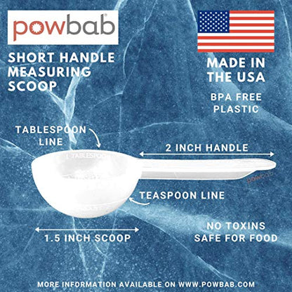 1 Tablespoon Measure Spoon Short Handle Scoops for Canisters by powbab. Made in USA. Dual Use Powder Measure for 1 Teaspoon to 1 Tablespoon Scoop. Protein, Spices, Coffee Scoop. BPA Free (10 count)