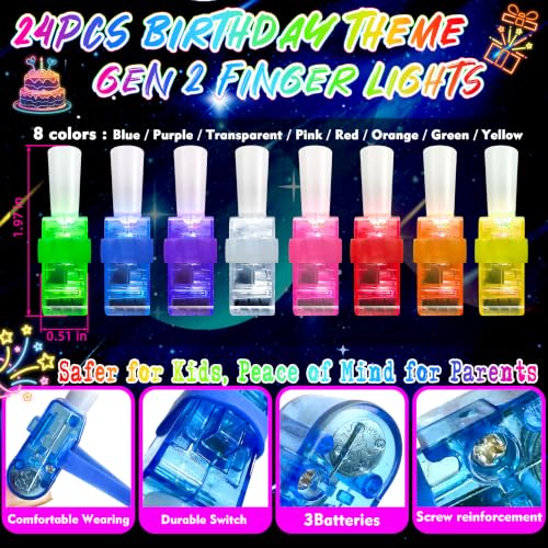 24Pcs Neon Happy Birthday Party Favors LED Finger Lights for Kids Ages 3-12 - style: Birthday neon