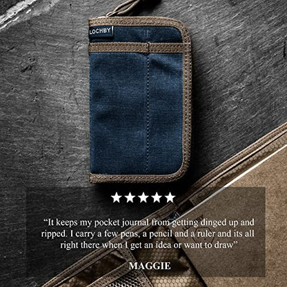 LOCHBY® Pocket Journal | Tomoe River 3.5" x 5.5" Notebook | Waxed Canvas | Ideal for Travelers & Daily Use, Fits Field Notes, Moleskine Cahier - color: Navy V1, size: Pocket-size Zipper
