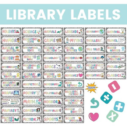 Tinlade 56 Pcs Classroom Reading Corner Label Library, Composition Notebook - style: Composition Notebook