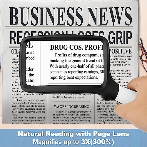 Folding Handheld Magnifying Glass with Light, 3X Large Rectangle Reading Magnifier with Dimmable LED for Macular Degeneration Seniors Reading Inspection Coins Jewelry