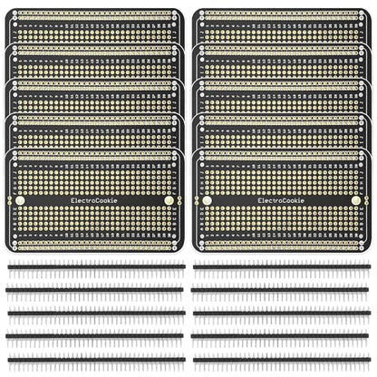 Prototype PCB Board Pack for DIY Electronics & Arduino – Gold-Plated Solderable Protoboards (10 Boards + 10 Male Pin Headers)