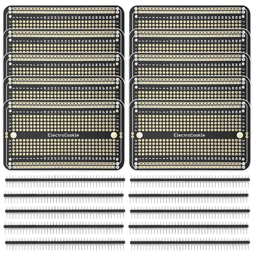 Prototype PCB Board Pack for DIY Electronics & Arduino – Gold-Plated Solderable Protoboards (10 Boards + 10 Male Pin Headers)