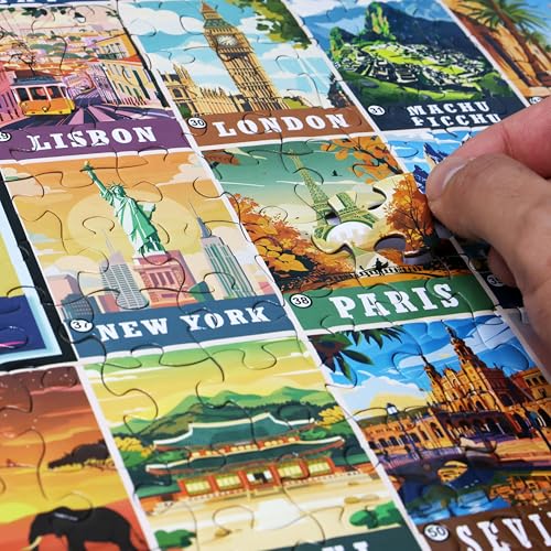 Think2Master Colorful Vintage World Travel Poster 500 Pieces Large Format Jigsaw Puzzle for 13+, Teens, Adults & Families. Great Gift for People Intent in Traveling the World. Size: 26.8” X 18.9” - style: World Destinations