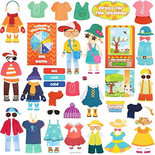 Spakon 103 Pieces Weather Chart Bulletin Board Set for Classroom Dress Weather Chart for Preschool Decoration Seasonal Bulletin Board Cutout Set for 100th Day of School Wall Decor (Nice Style) - style: Nice Style
