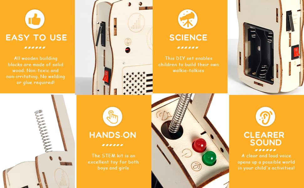 STEM Toys Science Kids Walkie Talkies for 6 7 8 9 10 11 12 13 14+ Years Old Boys Girl Teens Gift Ideas DIY Birthday Gifts Building Crafts Kit