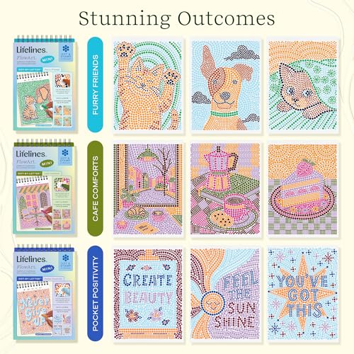 Lifelines FlowArt Mini Activity Pads, 3-Pack, Dot-by-Letter Coloring Books - size: Minis, style: 3 Pack - Furry Friends, Pocket Positivity, Cafe Comforts