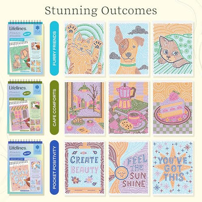 Lifelines FlowArt Mini Activity Pads, 3-Pack, Dot-by-Letter Coloring Books - size: Minis, style: 3 Pack - Furry Friends, Pocket Positivity, Cafe Comforts