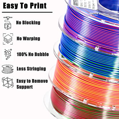 3D Printer Filament PLA, Rainbow PLA Filament 1.75mm +/-0.02mm, Silk PLA Dual Color Filament, 2 in 1 Coextrusion 3D Filament Bundle 200g x 4 Spools - color: 4 Pack Dual-color
