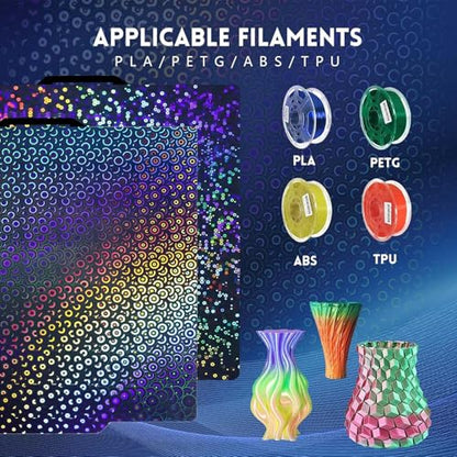 Holographic P2S P1S A1 Build Plate for Bambu Lab, Double Sided PEK Spring Steel Sheet Smooth Bed Plate for Bambu Labs P2S/P1S/P1P/X2D/X1C/X1/A1 256x256mm 3D Printer Platform - color: Pek (Rainbow Circles+kaleidoscope)