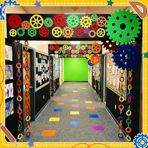 Dunzy 48 Pcs Gear Shaped Felt Cutouts Classroom Wall Decal Colorful - style: Gear