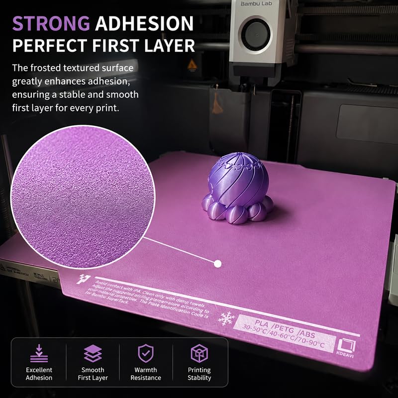 FrostGrain 257x257mm Cold Build Plate for Bambu-Lab A1/P1P/P1S/P2S/X1/X2D - color: Lilac Frostgrain, size: A1/X2D/P1S/P2S/P1P/X1C/X1E