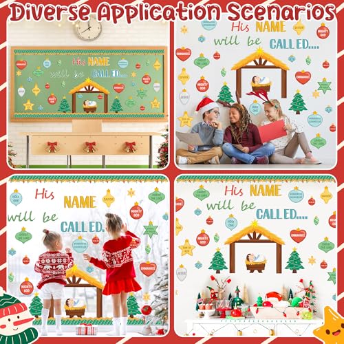 TICIAGA Religious Jesus Christian Bulletin Board - 81Pcs Nativity His Name Will Be Called Religious Cutout Trim Border for Xmas Holiday Church Sunday School Classroom Chalkboard Wall Decor - style: Christmas