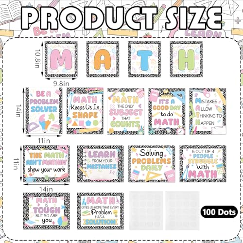 Marspark 15 Pcs Composition Notebook Math Posters for Classroom - style: Math