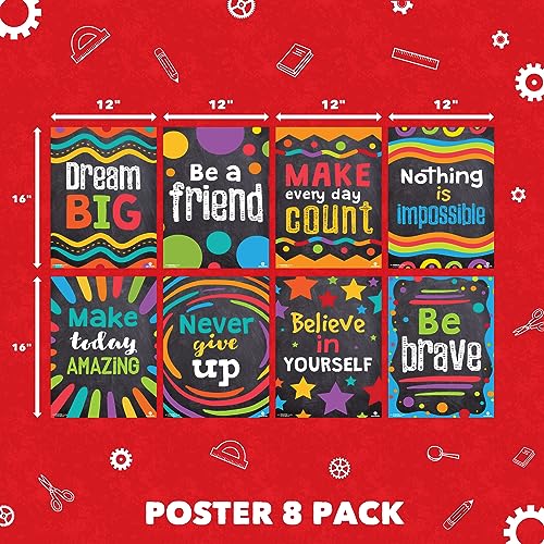 Sproutbrite 8 Pack 12”x16” Educational Motivational Posters for Classroom - color: Motivational
