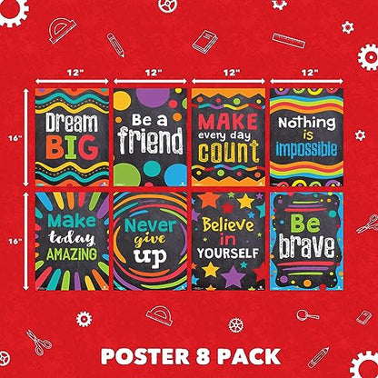 Sproutbrite 8 Pack 12”x16” Educational Motivational Posters for Classroom - color: Motivational