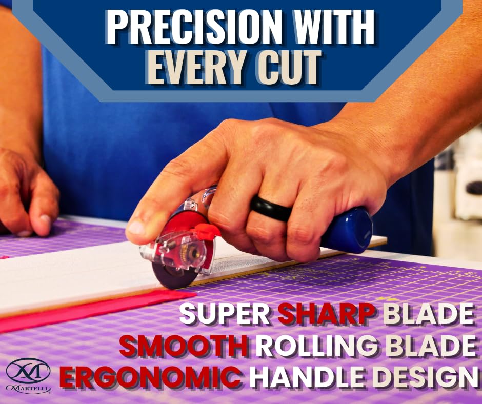 Martelli - Right Handed 60mm Ergonomic Fabric Rotary Cutter for safe pain free fabric cutting - sewing, quilting, fashion design notions & supplies good for arthritis carpal tunnel wrist pain