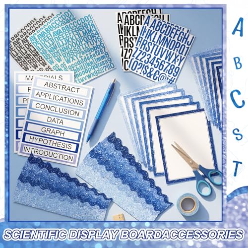 Sinload 92 Pcs Science Fair Board Supplies 60 Trim Scalloped Poster Boards 18 Presentation Subtitles 6 Project Titles 8 Letter Sticker for Classroom Display Boards(Glitter Blue,Wave) - color: Glitter Blue, style: Wave