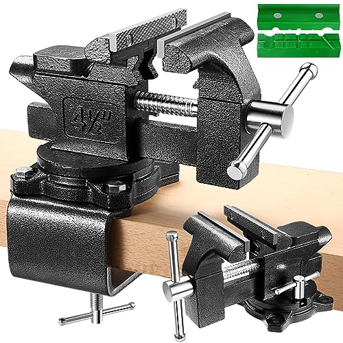Bench Vise, 4-1/2" Table Vise For Workbench,2-in-1 Multi-Purpose Heavy Duty Bench Vice With Multifunctional Soft Jaws, 270° Swivel Base Home Vise for Woodworking,Home Workshop,Welding and DIY - size: 4-1/2 IN