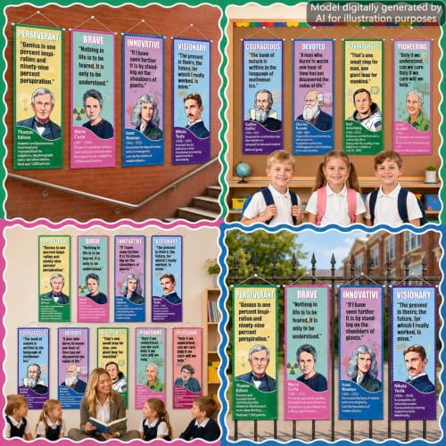 9 Pcs Famous Scientists Hanging Poster Educational Science Classroom Decor 41x16in Celebrity Inspirational Banner Decorations Motivational Wall Art for Back to School Classroom Library Office