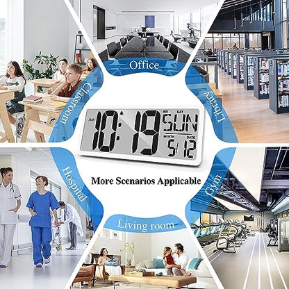 Large Digital Wall Clock with Backlight 15.2 Inch Digital Alarm Clock for Bedroom Wall Clocks Battery Operated Large Display with Temperature Desk Clocks for Office Living Room Decor - size: 15.2" Battery Operated with Backlight