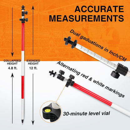 Surveying Aluminum Prism Pole, with Adjustable Adapter and Twist Lock for Land Surveying (11.81 FT/3.6 M) - size: 11.81FT/3.6M