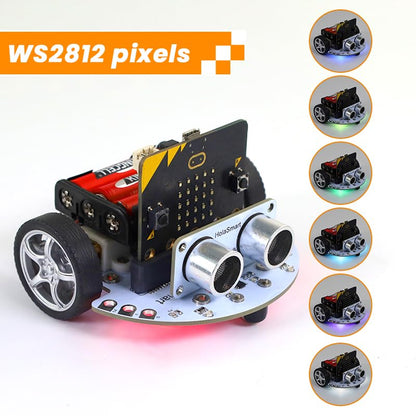microbit DIY Mini Coding Robot Car Kit Compatible with BBC Micro:bit V2 and V1, STEM Engineering Science Kits for Graphical MakeCode and Python (Without Micro:bit and AAA Battery)