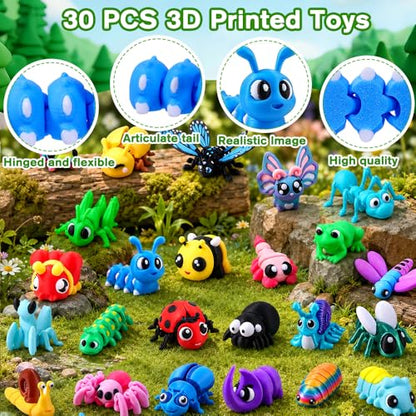 Celltestria 30Pcs 3D Printed Bugs Articulated Insect Animals Fidget Toys - style: 30Pcs 3D Printed Bugs