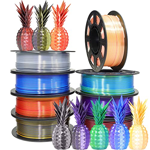 BBLIFE Dual Color Silk PLA Filament, 1.75mm Bicolor PLA 3D Printer Filament - color: Purple/Gold, White/Red/Black, Purple/Blue, Red/Gold, Green/Blue, Yellow/Pink