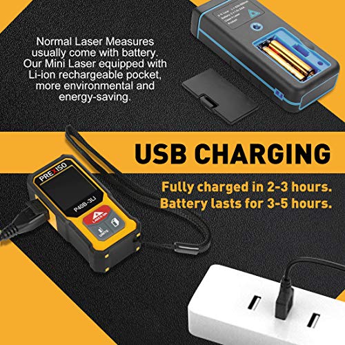 PREXISO Mini Laser Measurement Tool-135Ft Rechargeable Laser Distance Meter