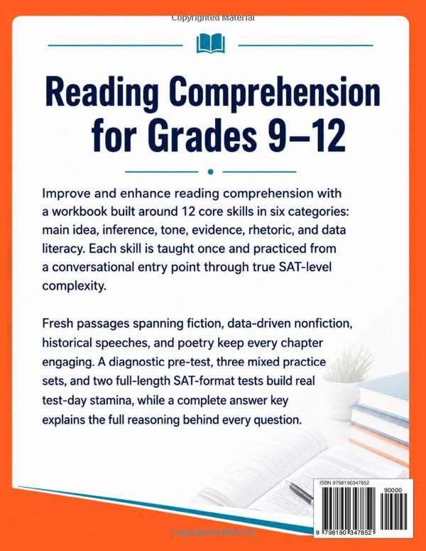 Reading Comprehension For High School Success: Improve 12 Essential Skills & Boost Test Scores With The Complete Workbook For Grades 9-12 — Nonfiction & Fiction Passages With Full Answer Explanation