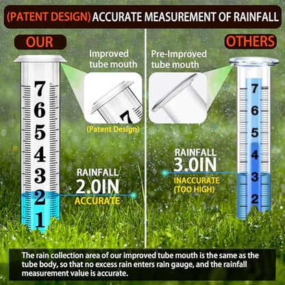 Rain Gauge Outdoor, Freeze Proof Rain Gauges Outdoors Best Rated, 7" Capacity Large Clear Font and Scale Rain Guage with Long Stake for Yard Garden, Rain Water Meter with Two Plastic Replacement Tube - color: Large rain gauge with 2 tubes