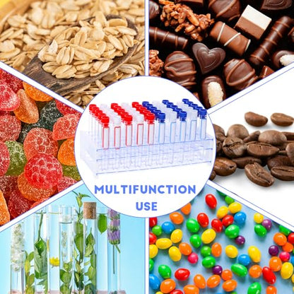 100Pcs Secret Tampon Flasks Lab Week Gifts Clear Plastic Test Tubes Shot with Racks Stickers 16x100mm Test Tube with Caps, Tubes Rack Plastic Tubes with Lids for Wedding Cruise Event Outdoor Sports