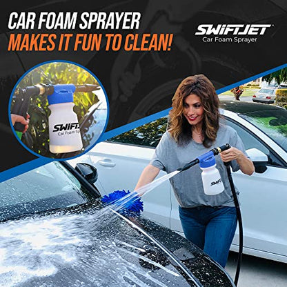 SwiftJet Car Wash Foam Gun + Wash Mitt - Works with Any Soap & Garden Hose - color: Blue Foam Gun with Mitt