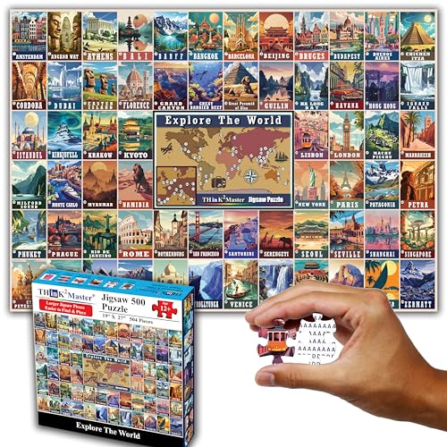 Think2Master Colorful Vintage World Travel Poster 500 Pieces Large Format Jigsaw Puzzle for 13+, Teens, Adults & Families. Great Gift for People Intent in Traveling the World. Size: 26.8” X 18.9” - style: World Destinations