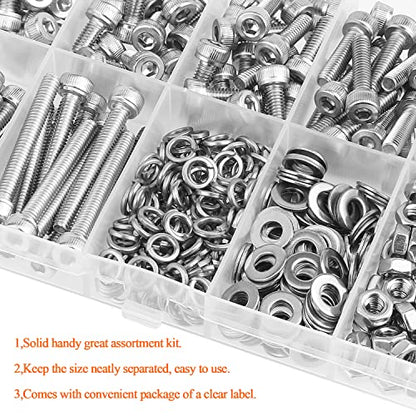 HELIFOUNER 350 Pieces M4 x 6mm /8mm /12mm /16mm /20mm /25mm /30mm, Hex Socket Head Cap Screws Bolts Washers Nuts Kit, 304 Stainless Steel - size: M4, style: Socket Head Screws