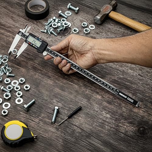 NEIKO 01409A 12” Electronic Digital Caliper | Extra Large Display | 0-12 Inches | Inch/Fractions/Millimeter Conversion | Polished Stainless Steel - size: 12 Inch, style: Stainless Steel